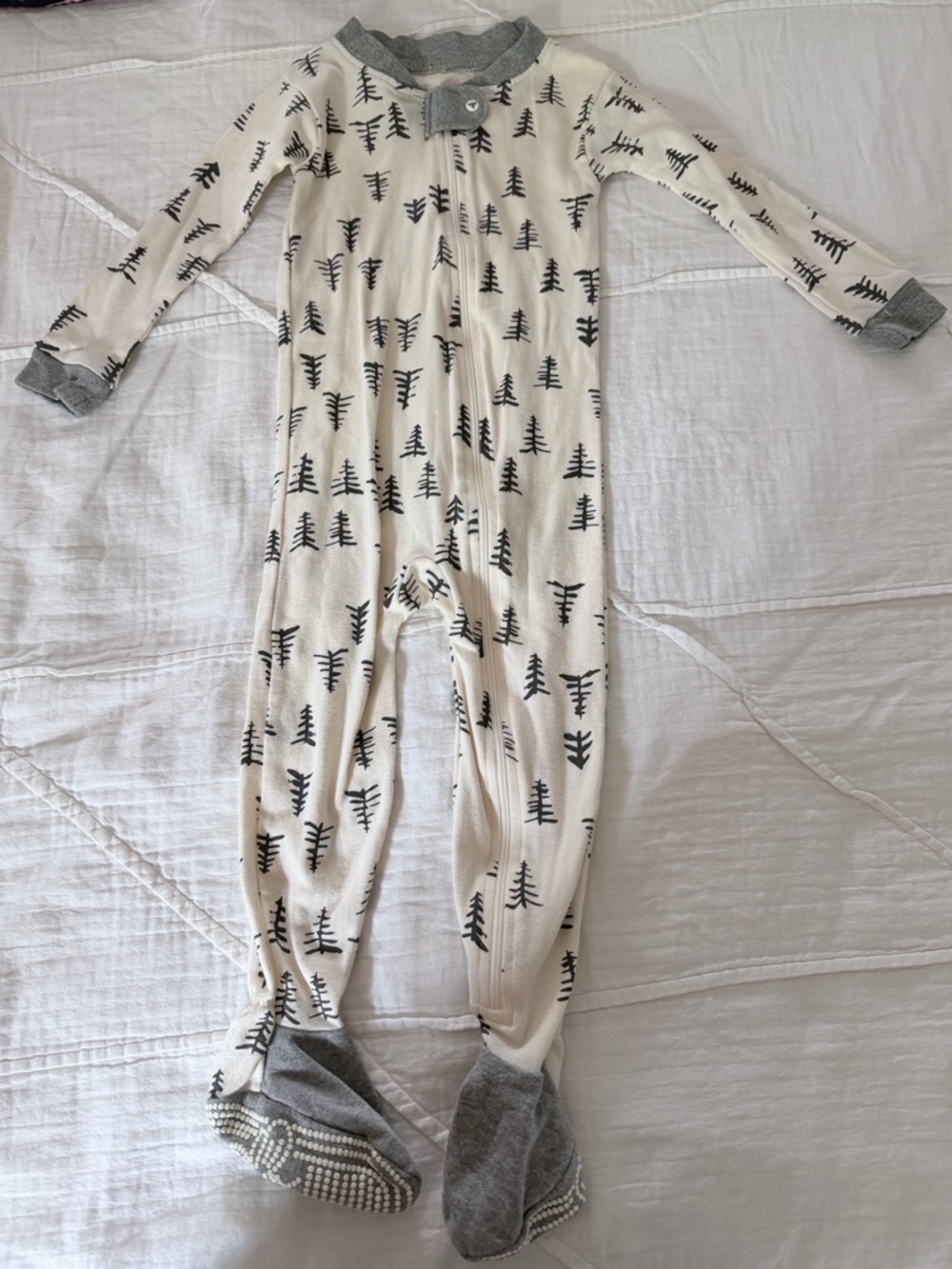 Burt's Bees Cream Footed One-Piece Pajamas with Black Tree Print